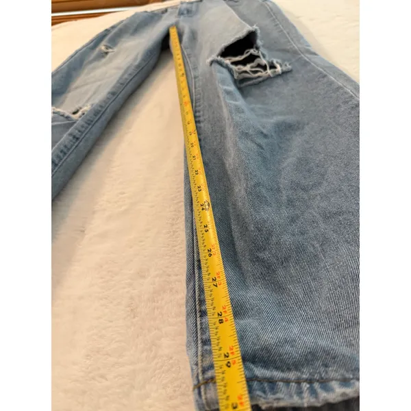 Edikted Distressed Straight Leg Jeans Womens Size M Light Wash High Rise Denim - Image 3