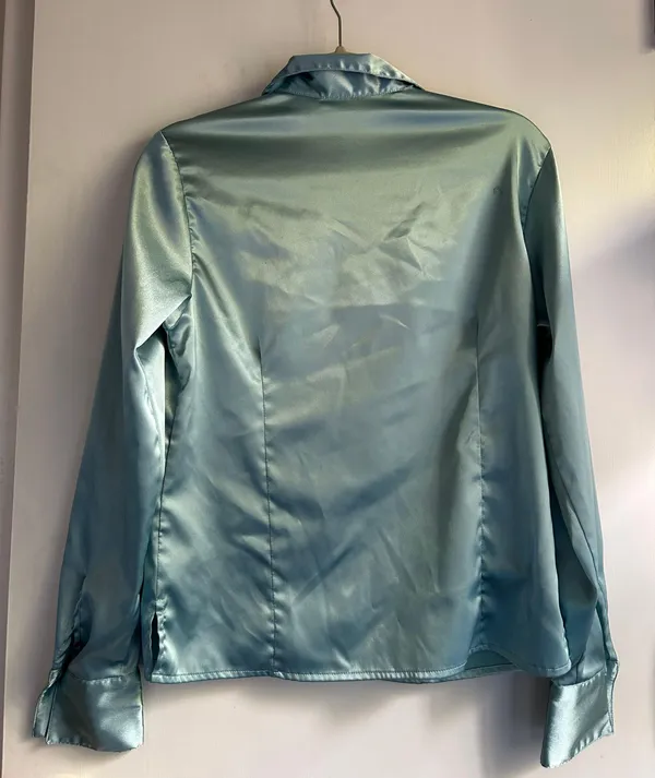 Satin Button Down Blouse Green - Image 2