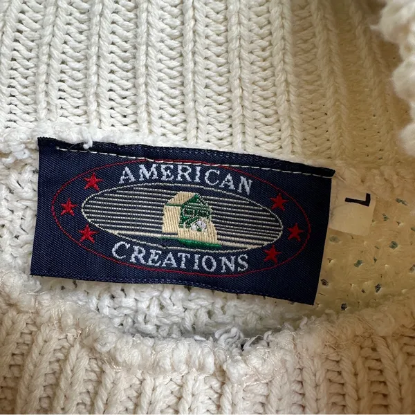 Vintage 90s Fisherman Style Cable‎ Knit Turtleneck Sweater Ivory Cotton USA L - Image 3