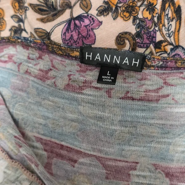 Hannah Blush Floral Tassel Tie Knit Blouse Size Large Bohemian Peasant - Image 6