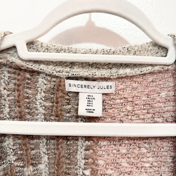 Sincerely Jules Blush Patchwork Chunky Knit Cardigan Size Large - Image 5