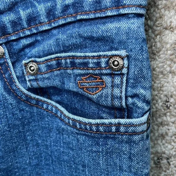Harley Davidson Blue Jeans Women Size 0 Straight Leg Biker Classic Moto Grunge‎ - Image 5