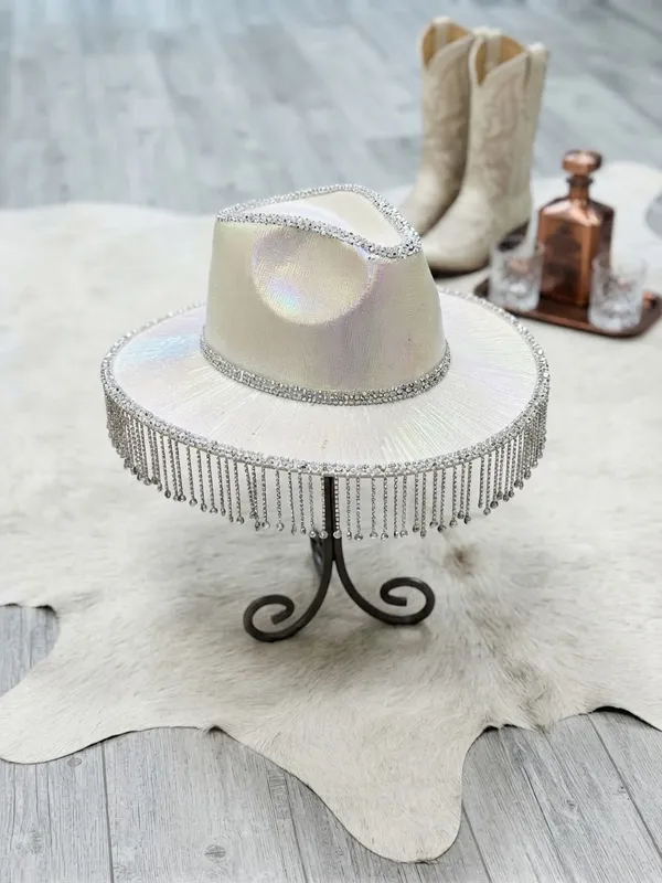 Holographic Rhinestone Fringe Western Cowgirl Hat Festival costume Halloween - Image 2