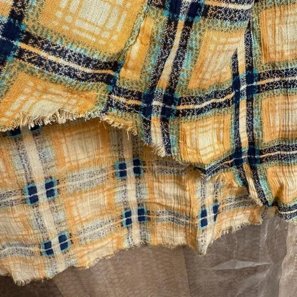 Free People One Yellow Plaid Faded Dyed Boho Button Down Top Small NWOT - Image 6
