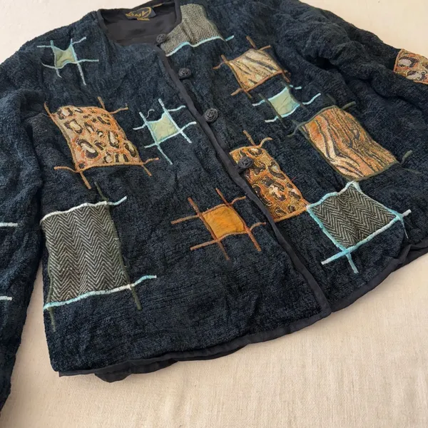 Alex Kin Vintage Patchwork‎ Animal Print Jacket Black Missy Large Art to Wear - Image 10