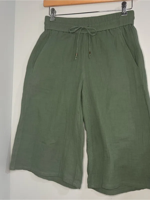 Eileen Fisher Nori Drawstring Wide Leg Cropped Culottes Organic Cotton Gauze - Image 7