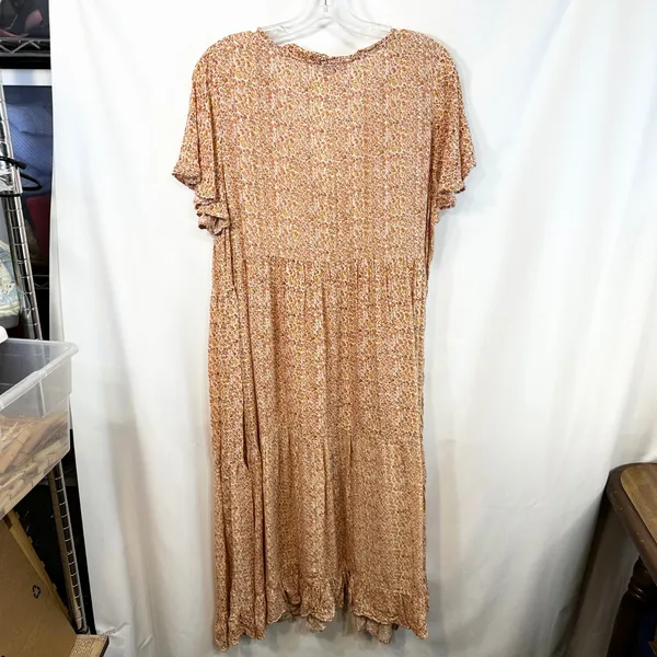 Wonderly Plus Size 1X Midi Dress Orange Floral‎ Tiered Fairy Boho Feminine 1231 - Image 2