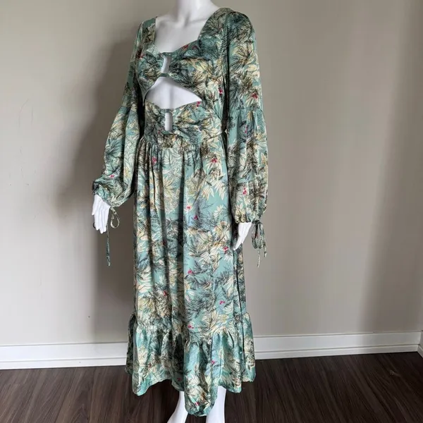 The Clothing Company LA Cut Out Maxi Dress Floral Balloon Sleeve Boho Whimsy - Image 4