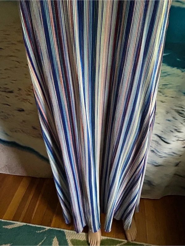 Caramela Striped Halter Maxi Dress in Blue White & Red MD - Image 4