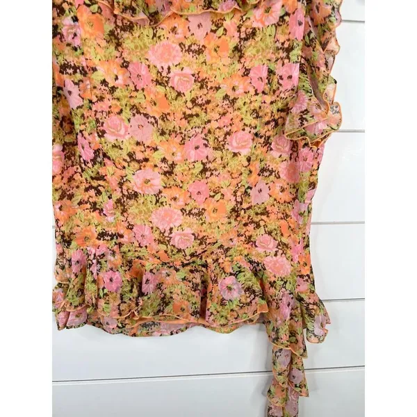 One Edit Nordstrom Floral Ruffle Sleeveless V-Neck Crop Top Blouse Sz XS - Image 7