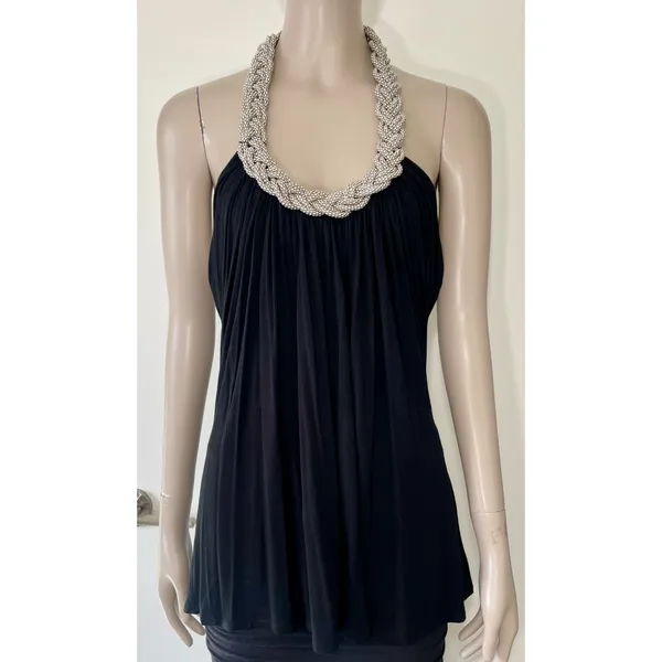 Cable & Gauge Black Braided Chain Halter Top - Image 2