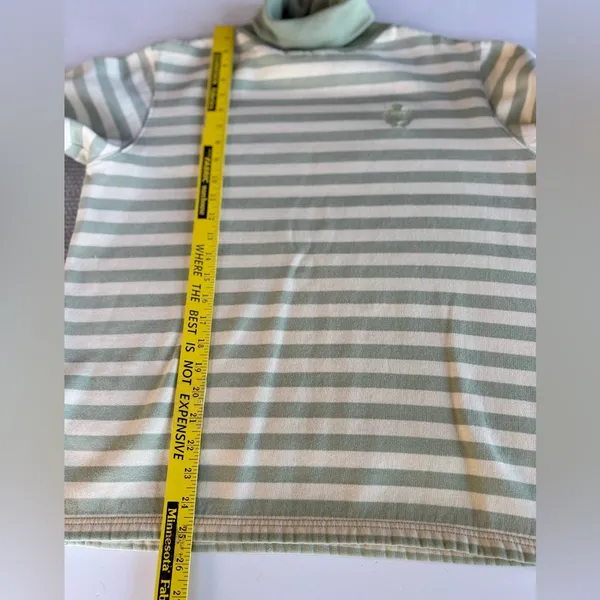 Vintage 90s Jaclyn Smith Sport Green Yellow Stripe Turtleneck Sweatshirt L - Image 7