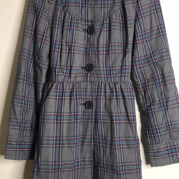 Vintage roxy plaid flannel fall‎ Y2K trench coat size small cute - Image 3