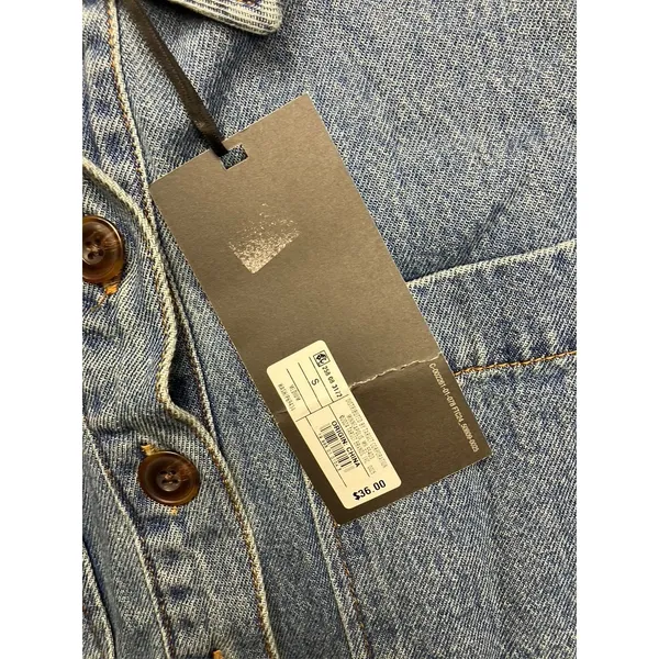 FUTURE COLLECTIVE Denim Shirt‎ Dress Short Sleeve Collared Button Front Blue S - Image 3