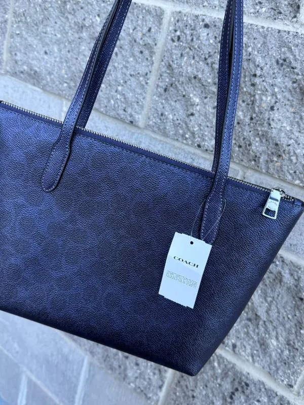 NWT COACH Fiona Zip Tote Bag In Signature Canvas CW396 Blue/Navy - Image 3