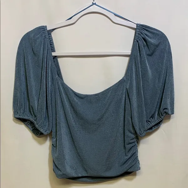Sophie Rue Blue Puff Sleeve Crop Top - Image 3