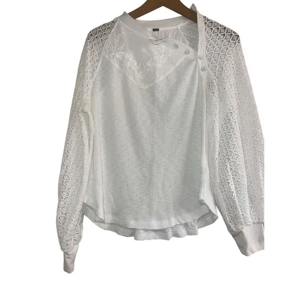 ✨Free People Sweetest Thing Thermal/Lace White Long Sleeve Sz Small Top✨ - Image 6