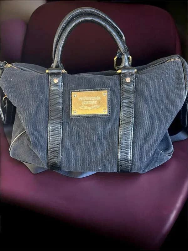 Victoria's Secret Black Canvas Weekend Travel Duffel Bag - Image 4