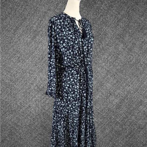Navy Floral Long Sleeve Tiered Dress - Image 3