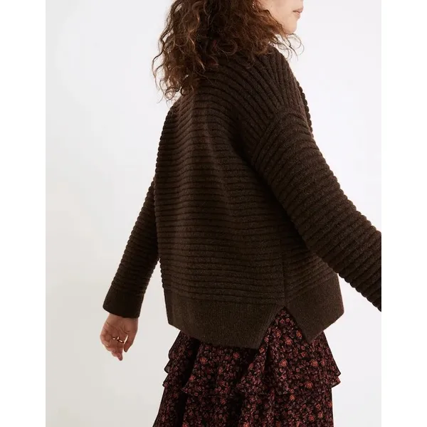Madewell Elsmere Pullover Sweater Heather Brunette Brown Ribbed NC650 Medium - Image 2