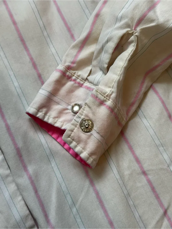 Vintage RAU Klikit Pearl Snap Western Shirt Pink Striped Cowgirl Ranch Wear - Image 4