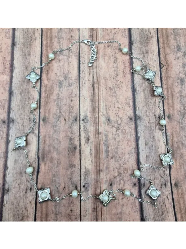 The Brighton Courtesan Necklace Long Vintage Style Glass Pearl Crystal Stations - Image 9
