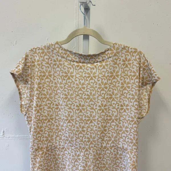 Ann Taylor Tan White Floral Damask Twist Front V-Neck Blouse Top Size Med - Image 3