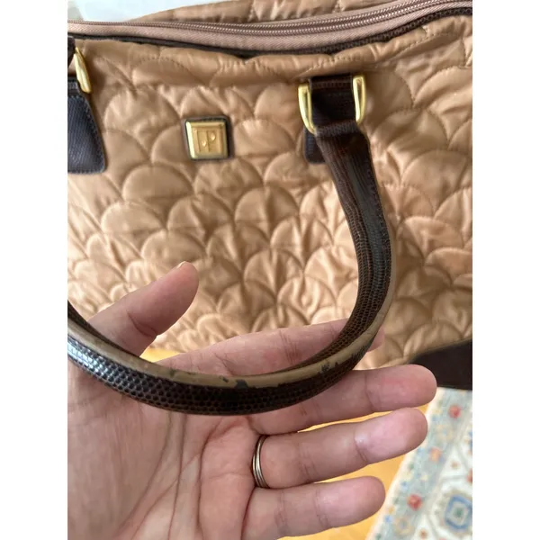 Vintage Diane Von Furstenberg Brown Quilted Top Handle Crossbody Duffle Bag - Image 2