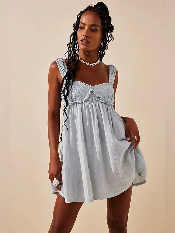Free People Blissful Breeze Gauzy Cotton Linen Orange Mini Dress Women's M - Image 3