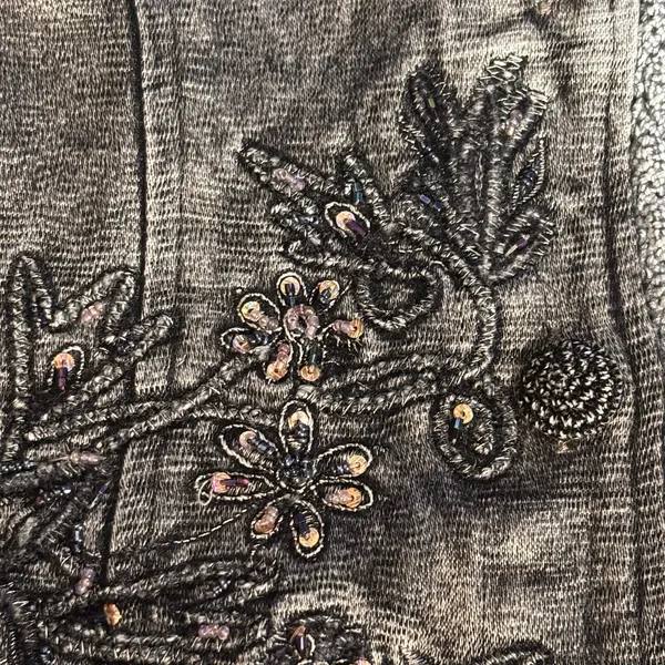 Vintage Gray Embroidered‎ Beaded Mandarin Collar Boho Vest Artisan Western Layer - Image 12