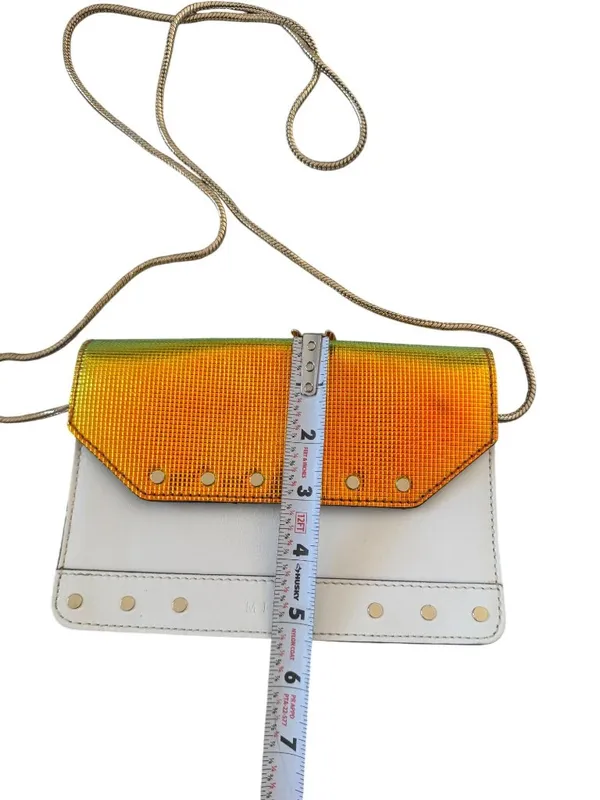 MILLY Hologram White Leather Studded Chain Crossbody Bag - Image 5