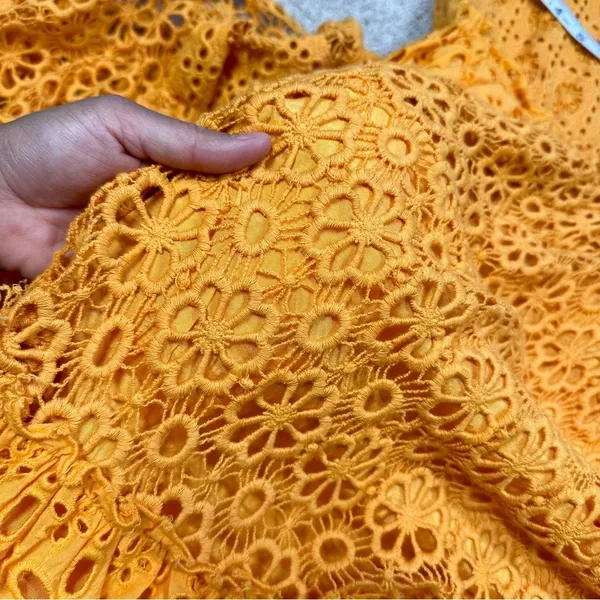 BHLDN x Free People Robinne Crochet Lace Maxi Dress Boho Yellow Orange Size M - Image 9
