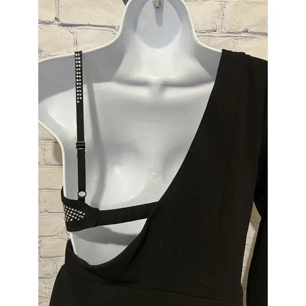 One sleeve black mini dress with rhinestone bra. Size Small - Image 6