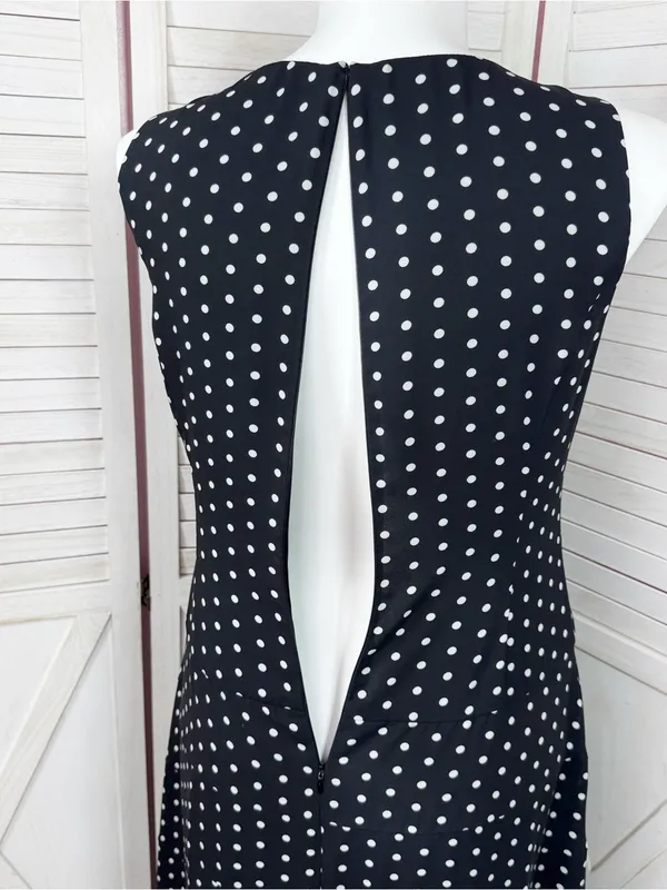 Anne Klein Polka Dot Lace Inset Sleeveless Maxi Dress Black White 12 Chiffon - Image 8