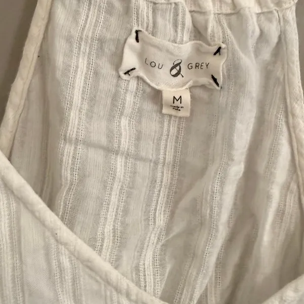 Lou & Grey‎ Tank Top Womens Medium White Cotton Gauze Embroidered Tassel Boho - Image 3