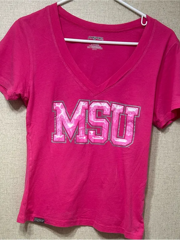 JanSport Bright Pink MSU V-Neck Tee - Image 2
