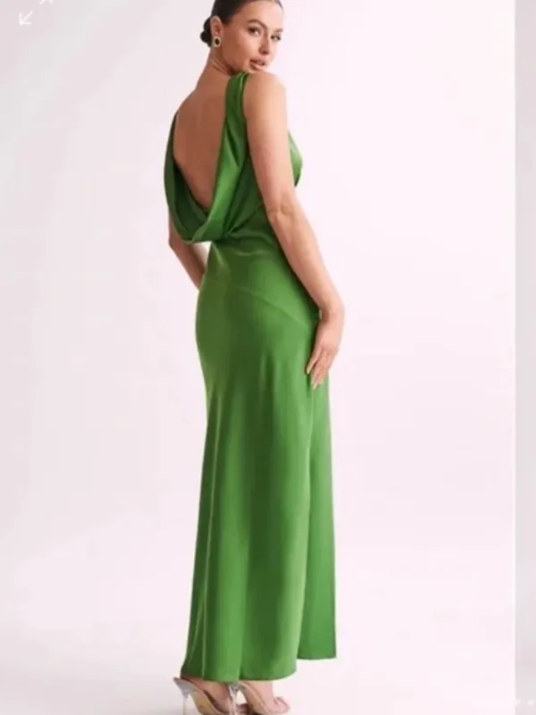 Meshki Womens Green Nadia Satin Dress Large New With Tags Cowl Back - Image 2