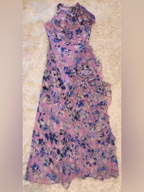 NEW ELIZA J Purple Floral halter ruffle maxi Sun Dress sz 6 - Image 3