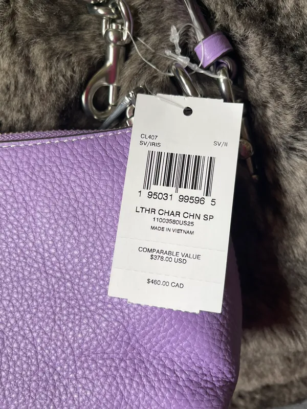 Coach NWT CL407 Charlotte Shoulder Bag Pebble Leather Silver/Iris Color $378 - Image 6
