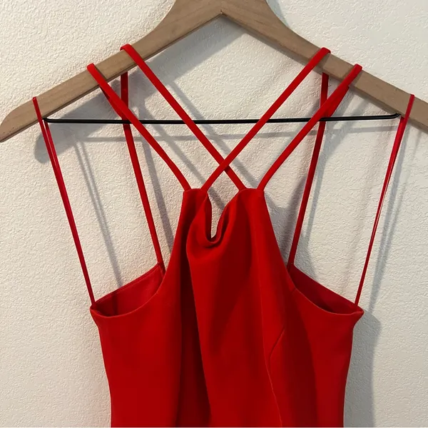 Express Red Asymmetrical Wrap Style Strappy Cutouts Mini‎ Dress Size 2 - Image 2