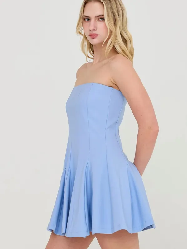 HYFVE Baby Blue Godet Strapless Skort Dress with Built-In Shorts – Small - Image 4