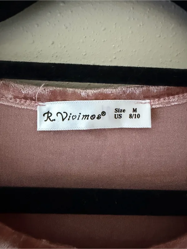 R Vivimos Crushed Velvet T-Shirt Mini Dress Short Sleeve Pink Medium Coquette - Image 4