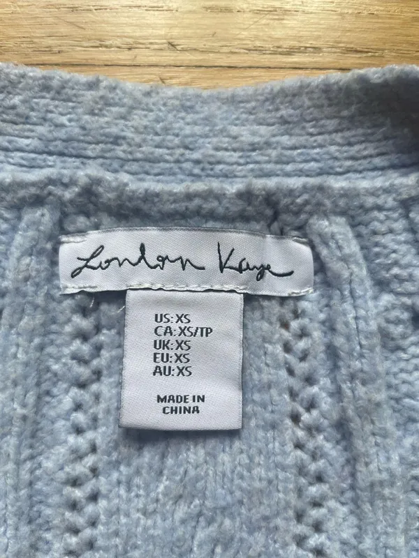 London Kaye Cropped Blue Button Up Sweater Size XS - Image 3