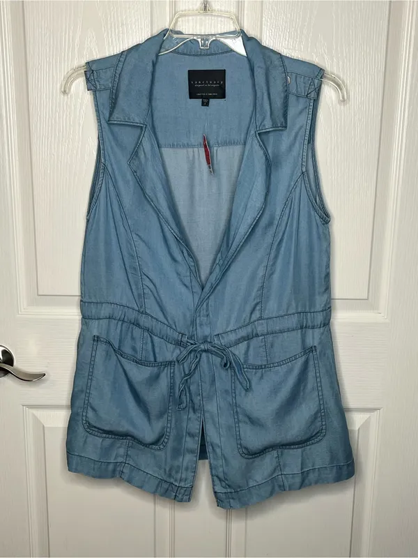 Sanctuary Sleeveless Chambray Utility Vest Light Blue Sz L Lyocell - Image 11