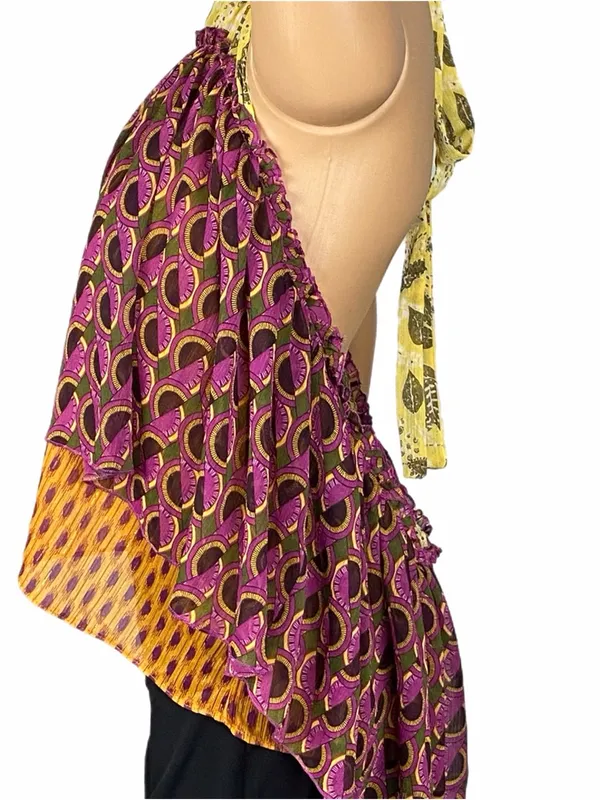 ZARA NWT Printed Flowy Halter Top Boho Metallic Layered Open Back Size XL - Image 6