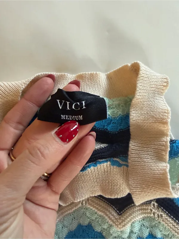 VICI Striped Chevron Halter Knit Crop Top - Image 4