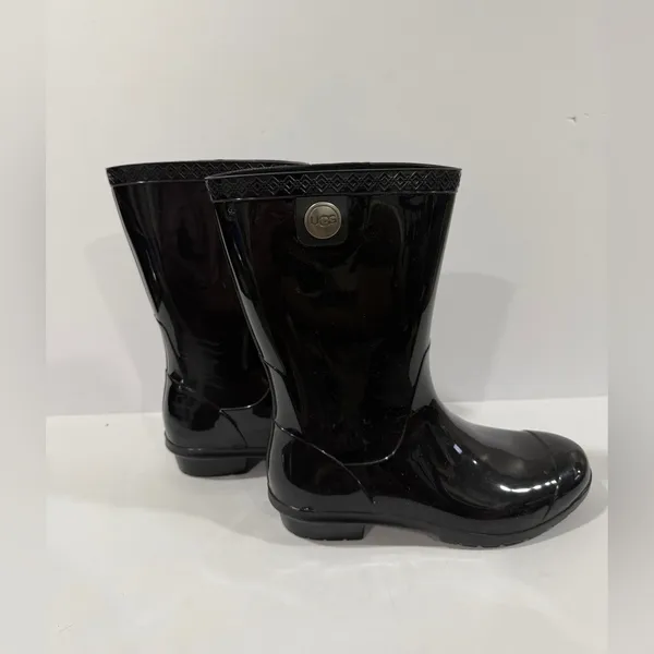 UGG Black Glossy Rain Boots Size 6 Waterproof Rubber Mid Calf - Image 10