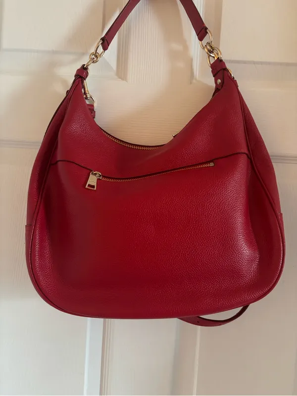 Big Red Coach In Pebble Leather Hobo with Gold Hardware - Image 3