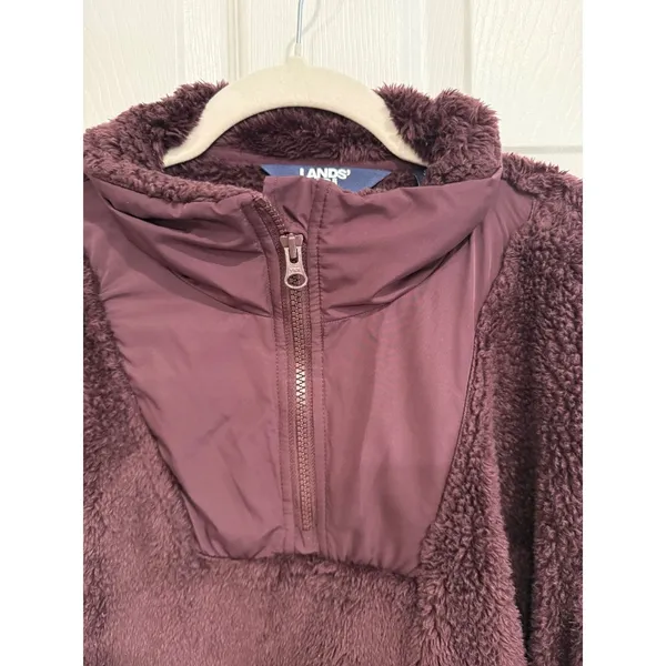 Lands End Quarter‎ Zip Sherpa Fleece Pullover Jacket Burgundy - Image 3