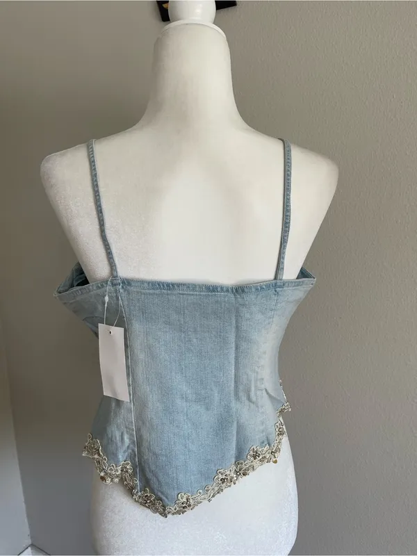 Embellished Light Blue Denim Cami Top Size L - Image 5